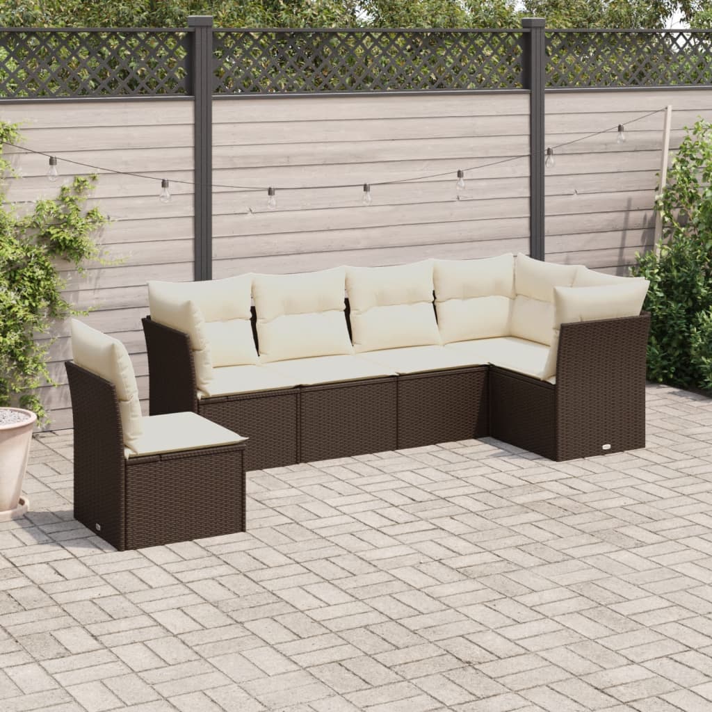 7-tlg. Garten-Sofagarnitur mit Kissen Braun Poly Rattan