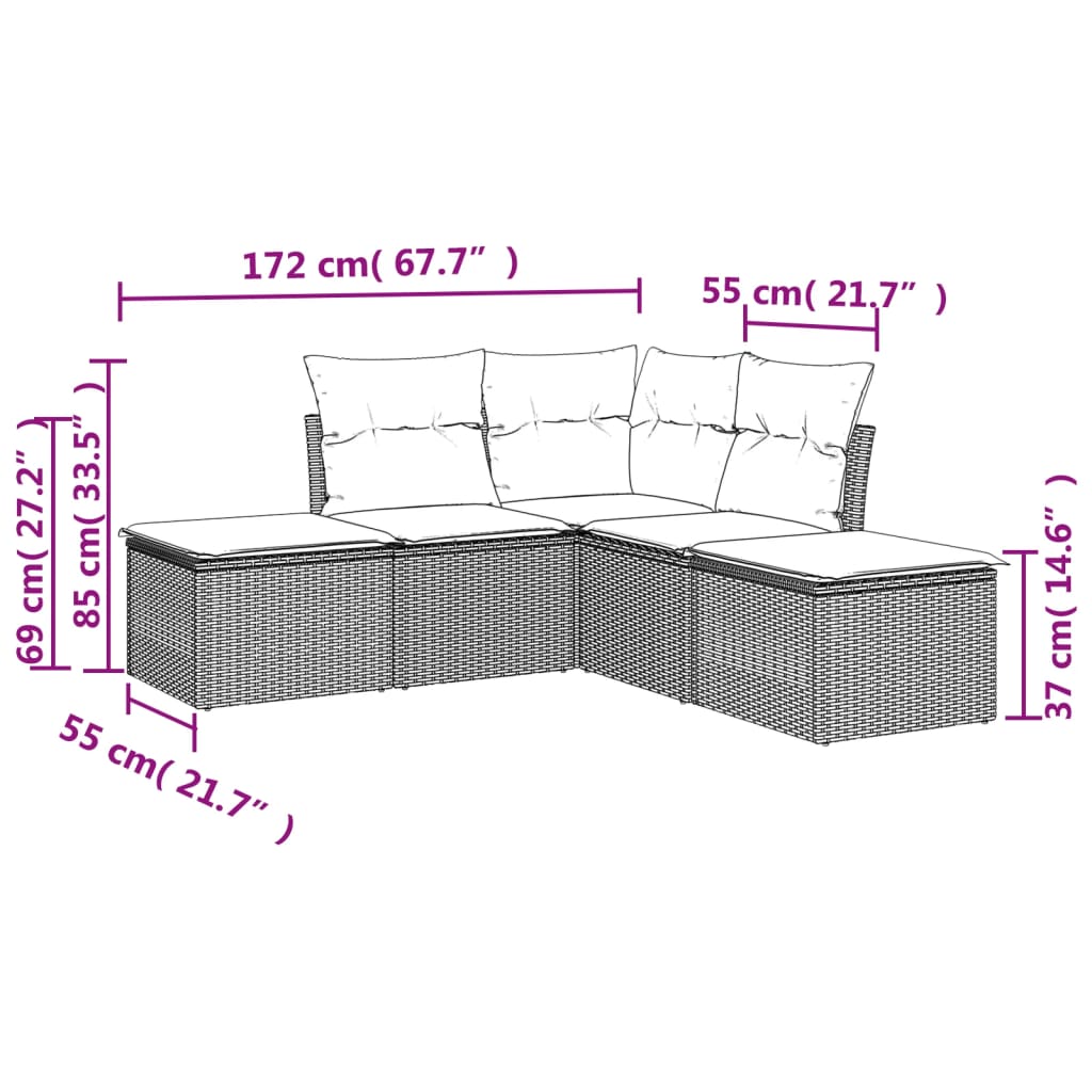 vidaXL 5-delige Loungeset met kussens poly rattan zwart afbeelding