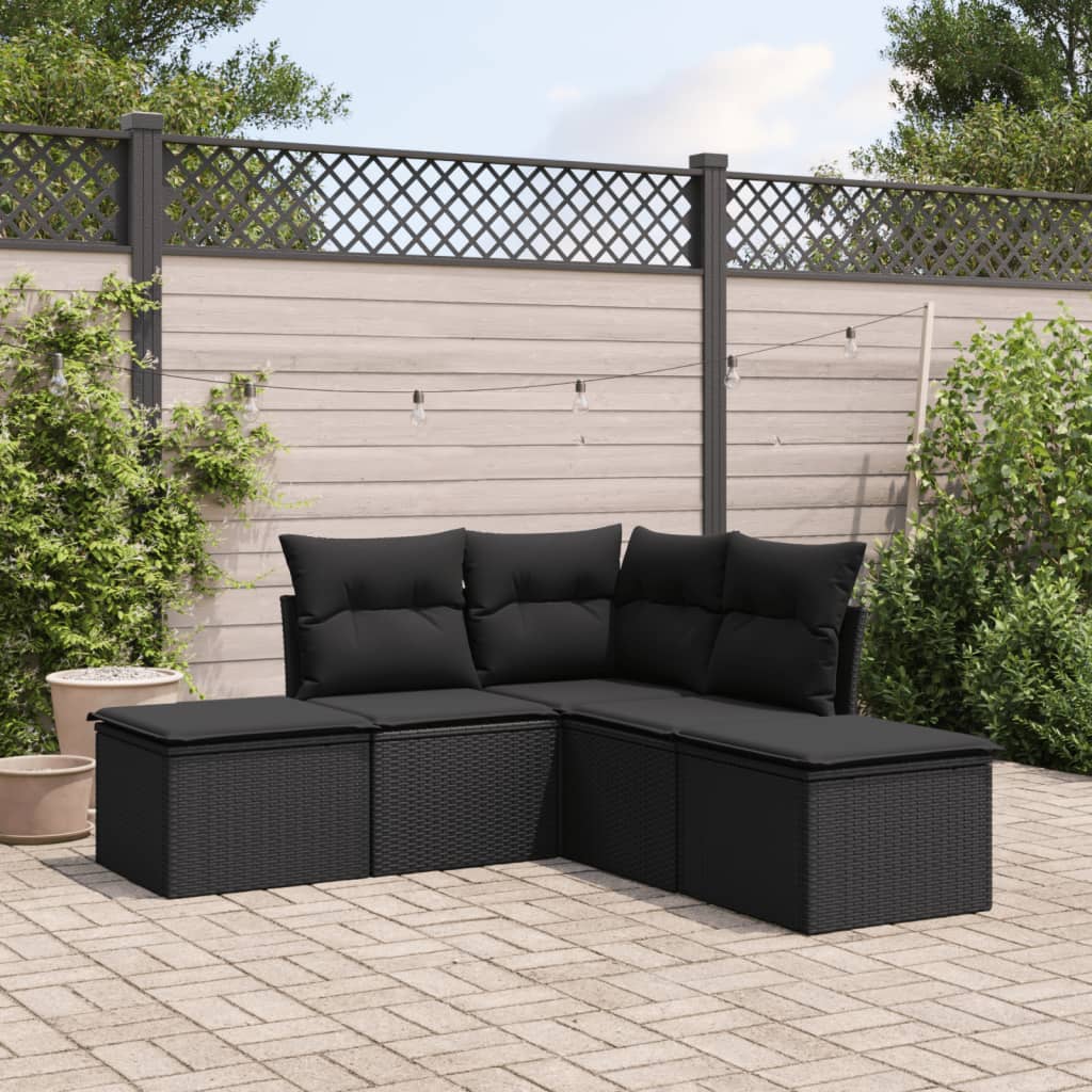 vidaXL 5-tlg. Garten-Sofagarnitur mit Kissen Schwarz Poly Rattan