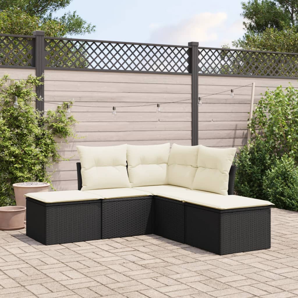 vidaXL 5-tlg. Garten-Sofagarnitur mit Kissen Schwarz Poly Rattan