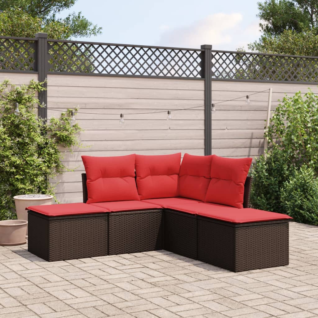 5-tlg. Garten-Sofagarnitur mit Kissen Braun Poly Rattan