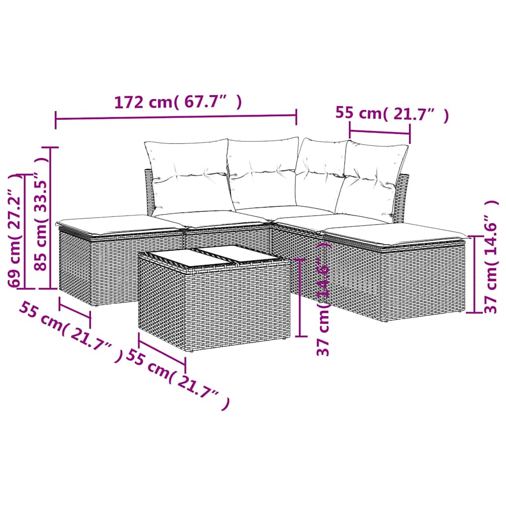 Set mobilier de grădină cu perne, 6 piese, negru, poliratan 3217726 - imagine 3