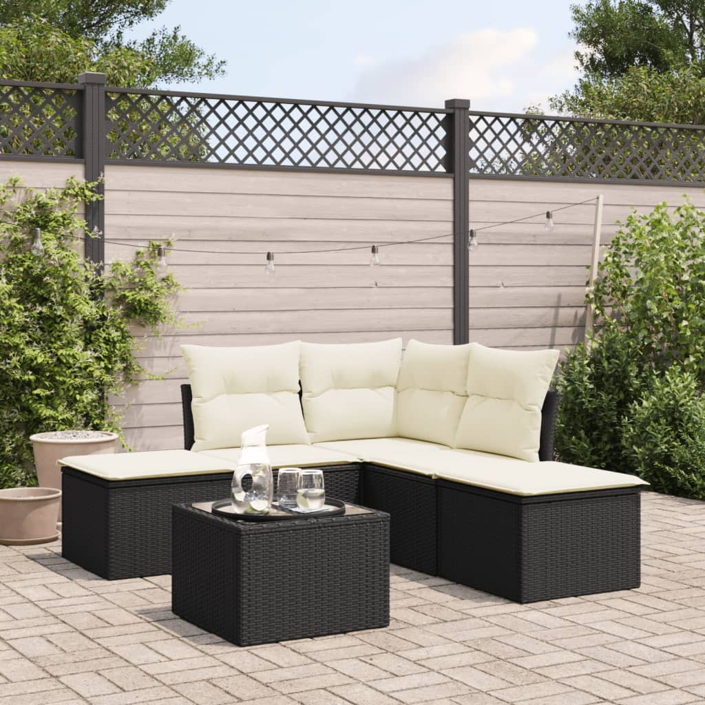 vidaXL 6-tlg. Garten-Sofagarnitur mit Kissen Schwarz Poly Rattan