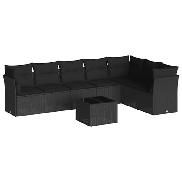 vidaXL 8-osaline aiadiivani komplekt patjadega, must, pol&uuml;rotang