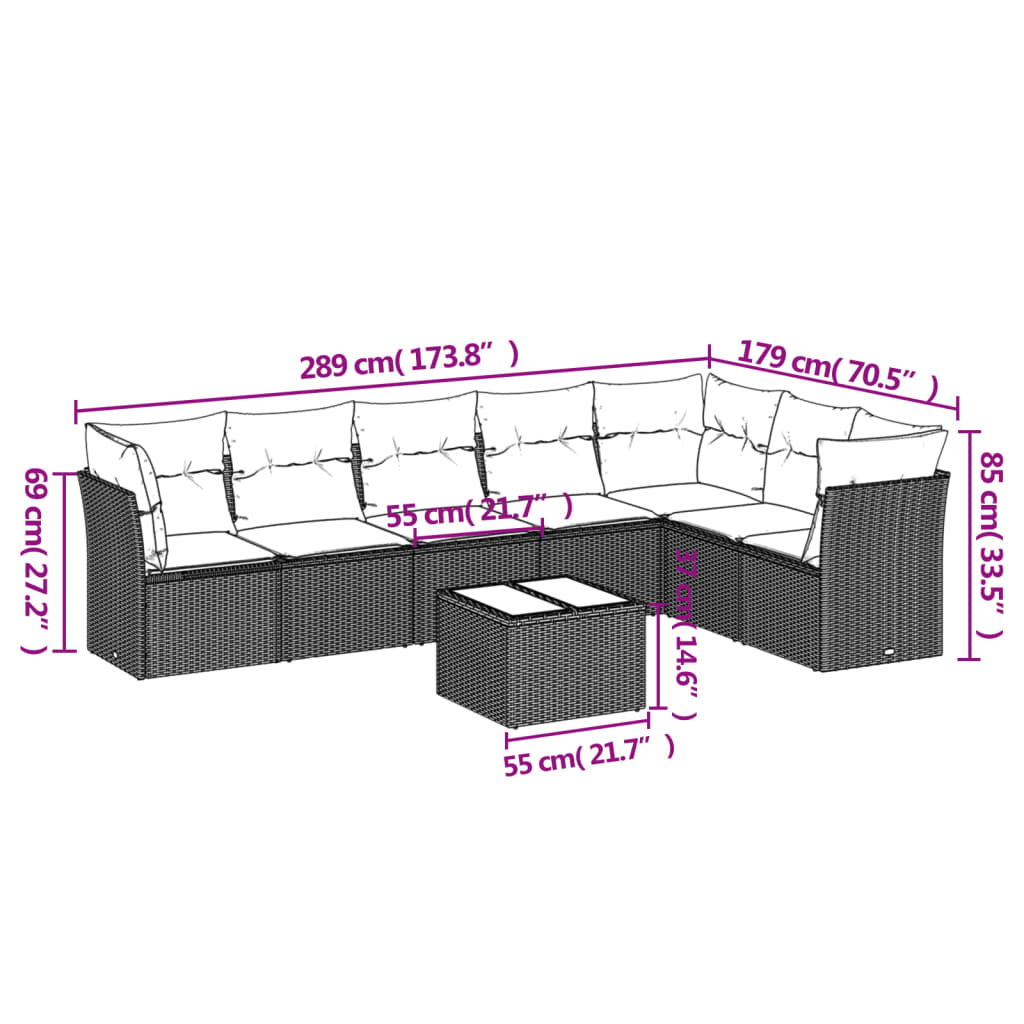 Set canapele de grădină cu perne, 8 piese, maro, poliratan 3217753 - imagine 3