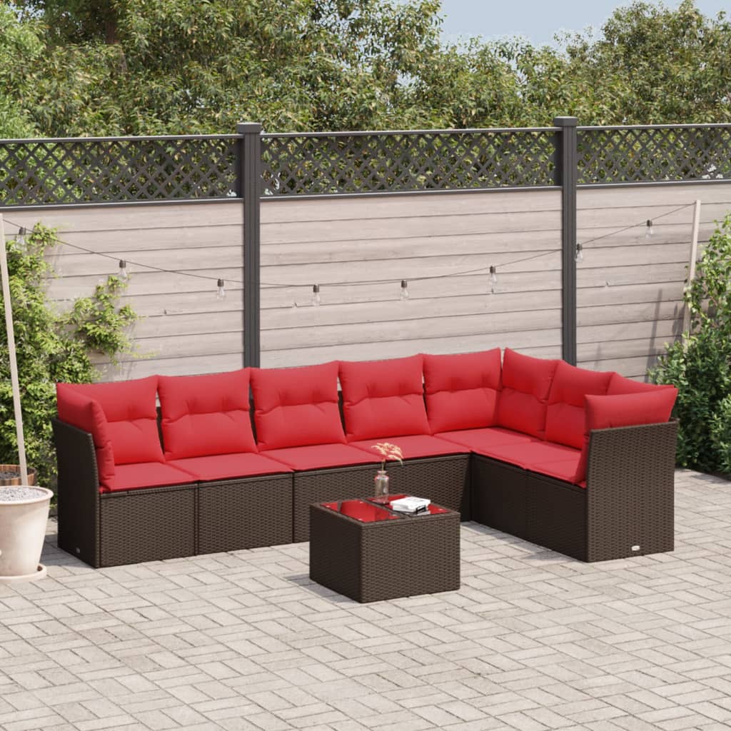 8-tlg. Garten-Sofagarnitur mit Kissen Braun Poly Rattan
