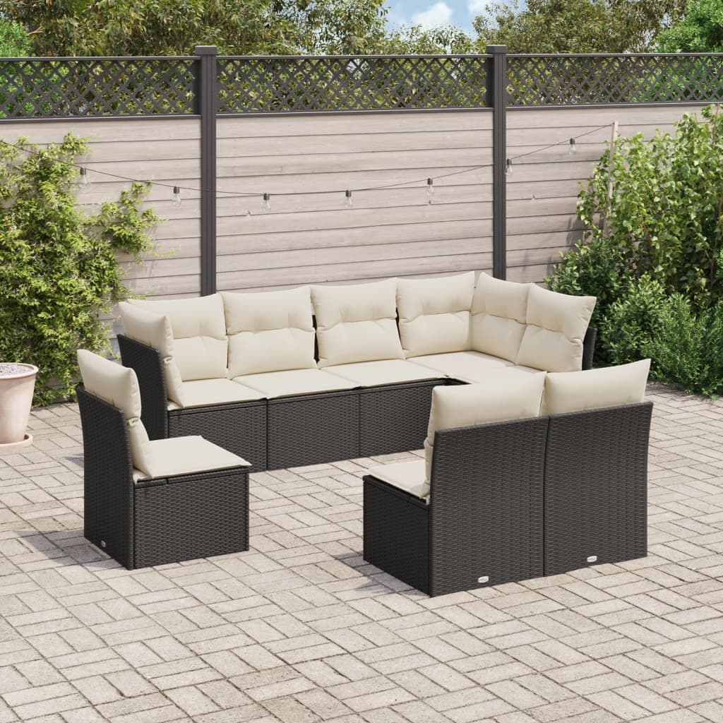 vidaXL 8-tlg. Garten-Sofagarnitur mit Kissen Schwarz Poly Rattan