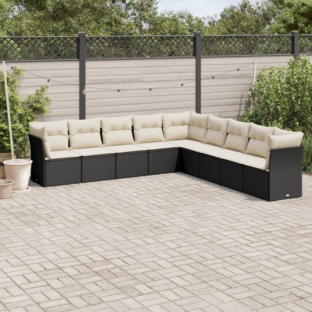 vidaXL 9-tlg. Garten-Sofagarnitur mit Kissen Schwarz Poly Rattan