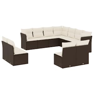 vidaXL 11-osaline aiadiivani komplekt patjadega, pruun, pol&uuml;rotang