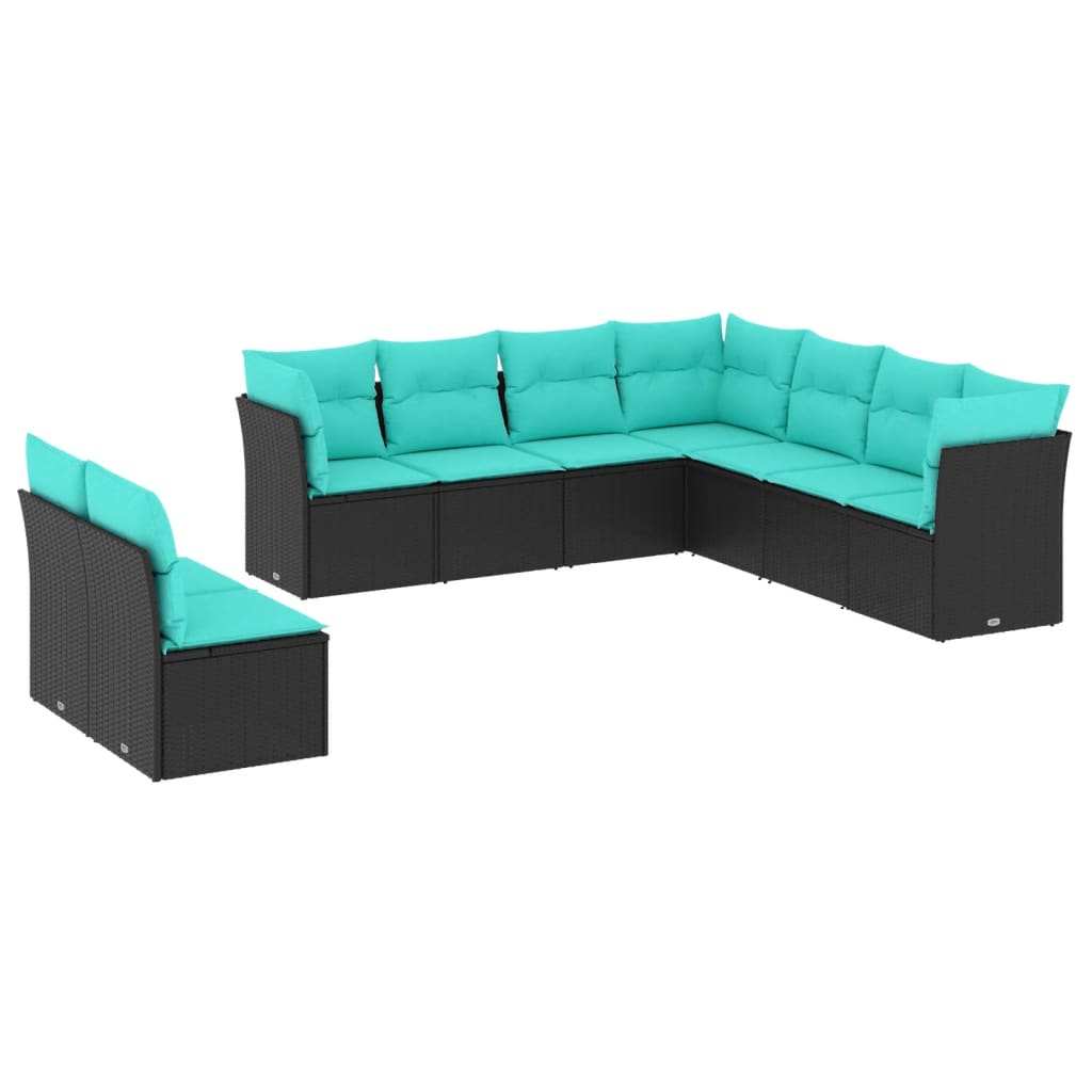 Thumbnail - vidaXL 9-teiliges Gartensofa-Set mit Kissen, schwarzes Polyrattan