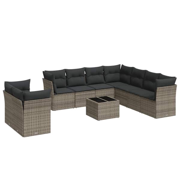 vidaXL 10-osaline aiadiivani komplekt patjadega, hall, pol&uuml;rotang