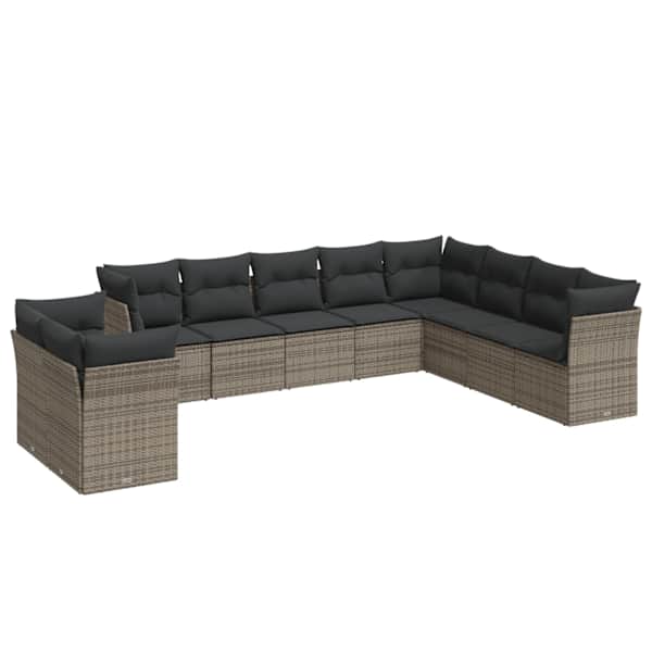 vidaXL 10-osaline aiadiivani komplekt patjadega, hall, pol&uuml;rotang