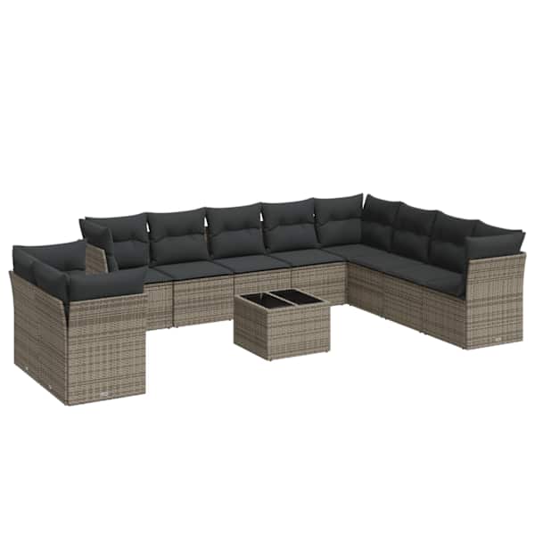 vidaXL 11-osaline aiadiivani komplekt patjadega, hall, pol&uuml;rotang