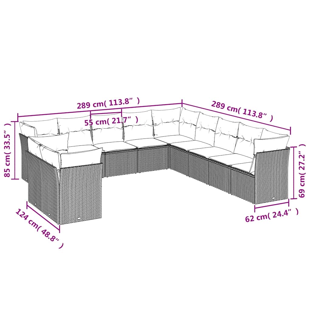 Set canapele de grădină cu perne, 11 piese, negru, poliratan 3217875 - imagine 3