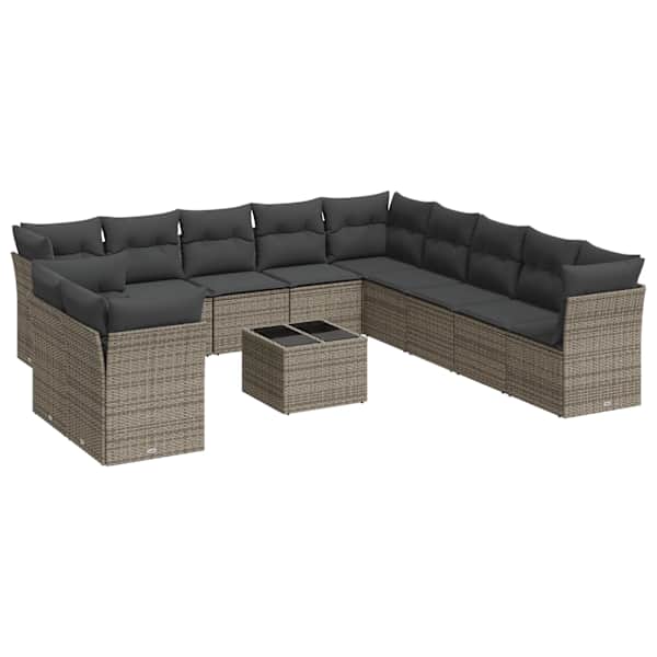 vidaXL 12-osaline aiadiivani komplekt patjadega, hall, pol&uuml;rotang