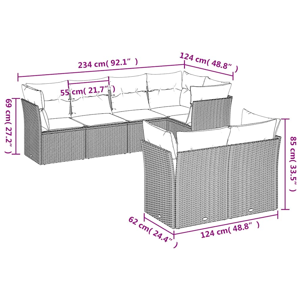 Set canapele de grădină cu perne, 7 piese, negru, poliratan 3217895 - imagine 3