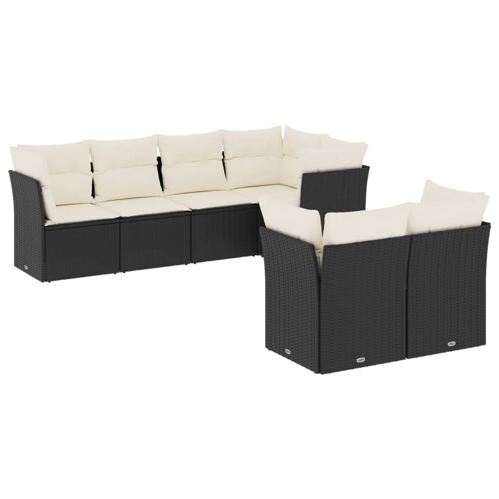 Thumbnail - vidaXL 7-tlg. Garten-Sofagarnitur mit Kissen Schwarz Poly Rattan