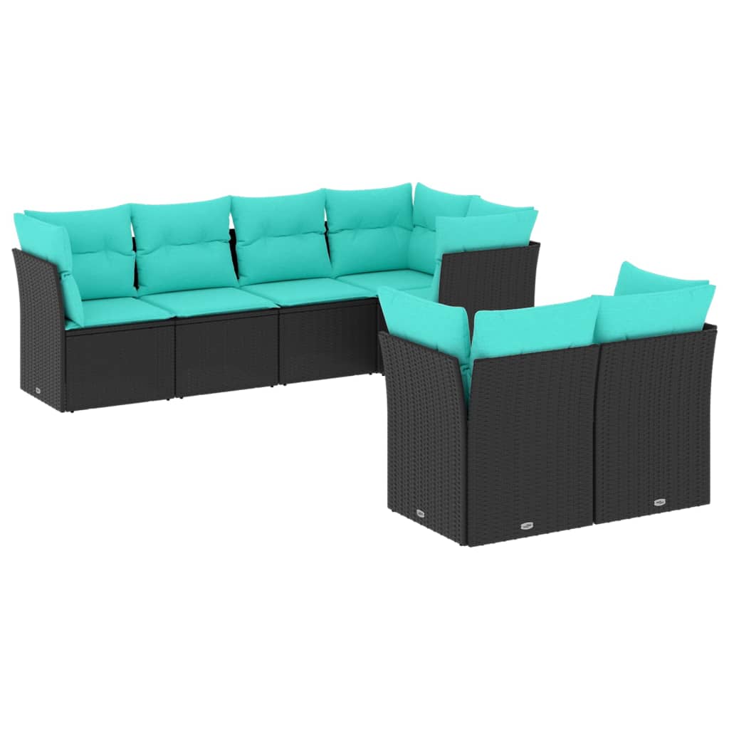 vidaXL 7 Piece Patio Sofa Set with Cushions Black Poly Rattan