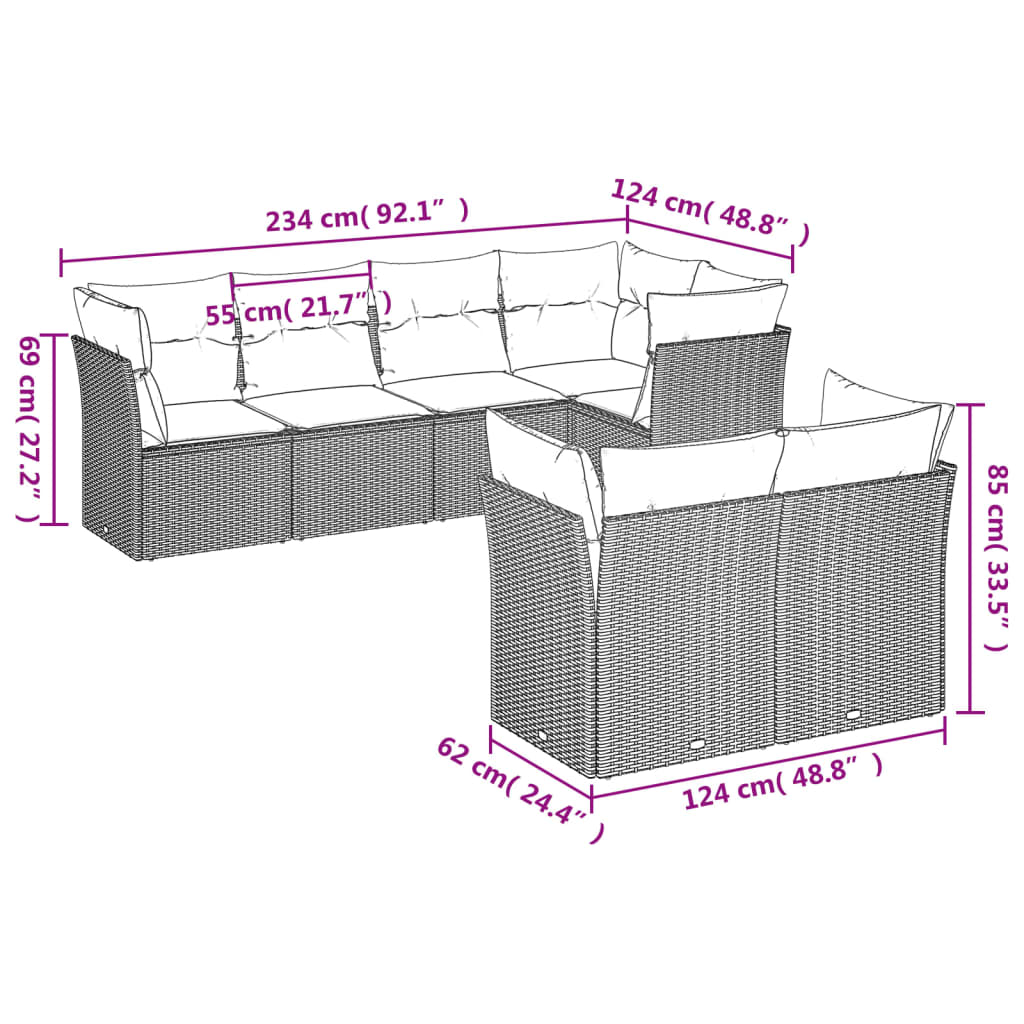 vidaXL 7-delige Loungeset met kussens poly rattan beige afbeelding