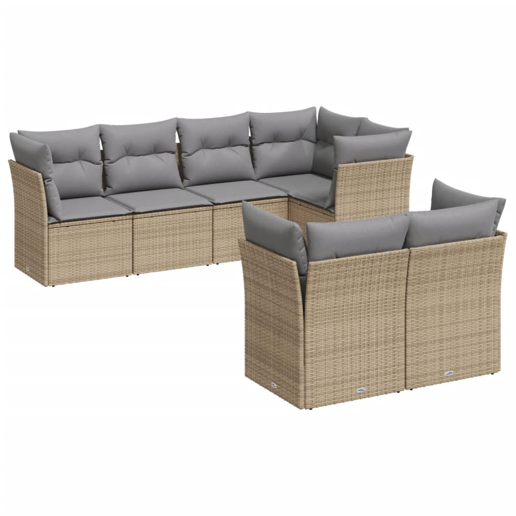 Thumbnail - vidaXL 7-tlg. Garten-Sofagarnitur mit Kissen Beige Poly Rattan