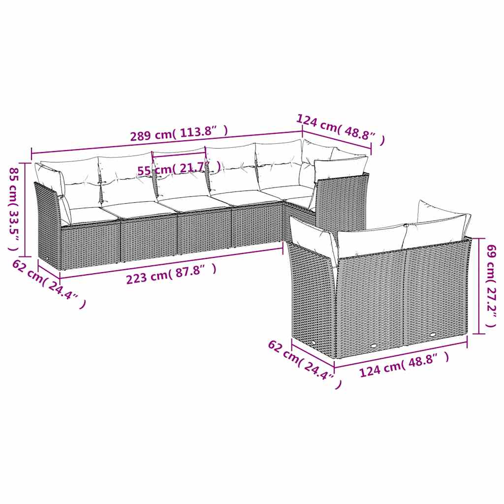 Set mobilier de grădină cu perne, 8 piese, negru, poliratan 3217905 - imagine 3