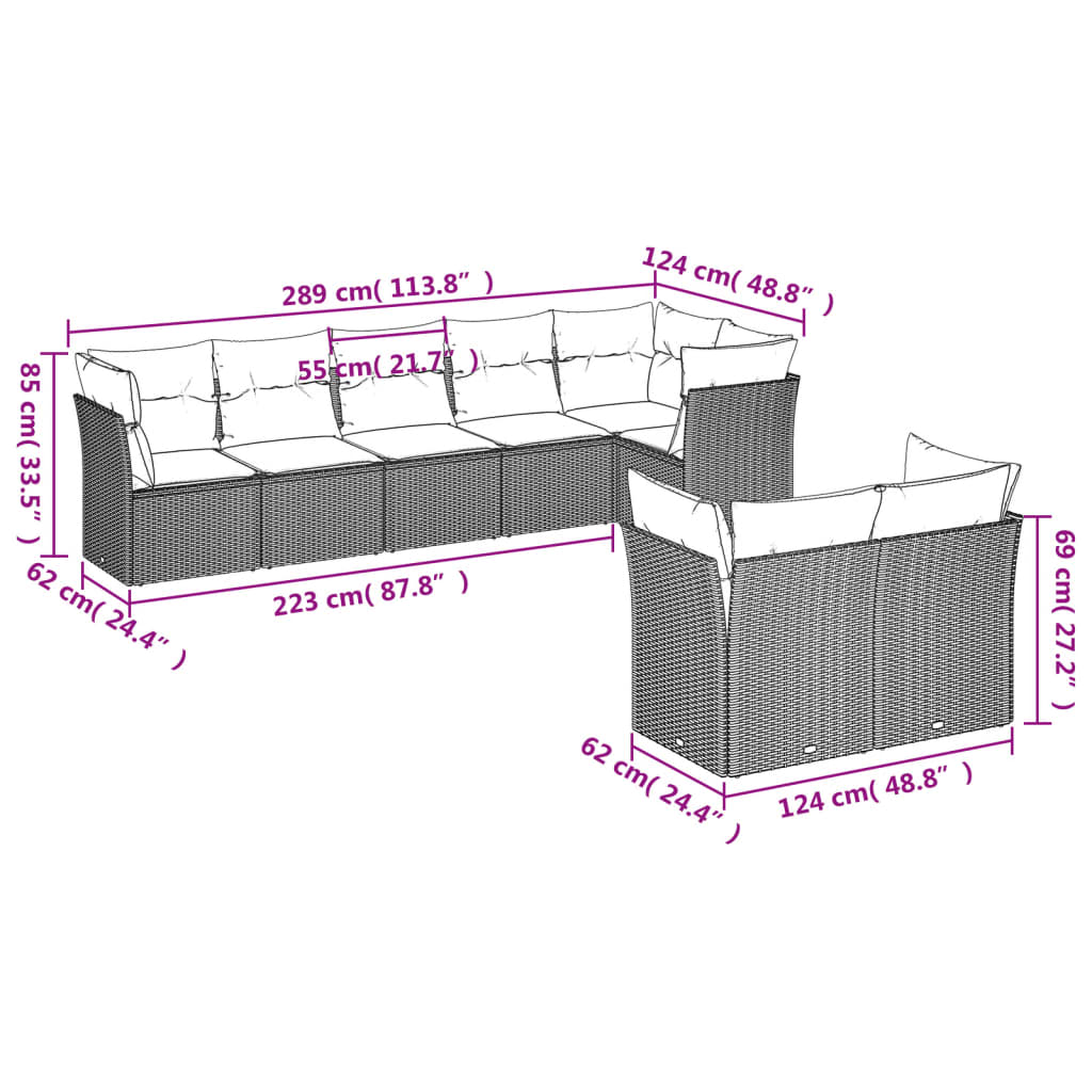 vidaXL 8-delige Loungeset met kussens poly rattan beige afbeelding