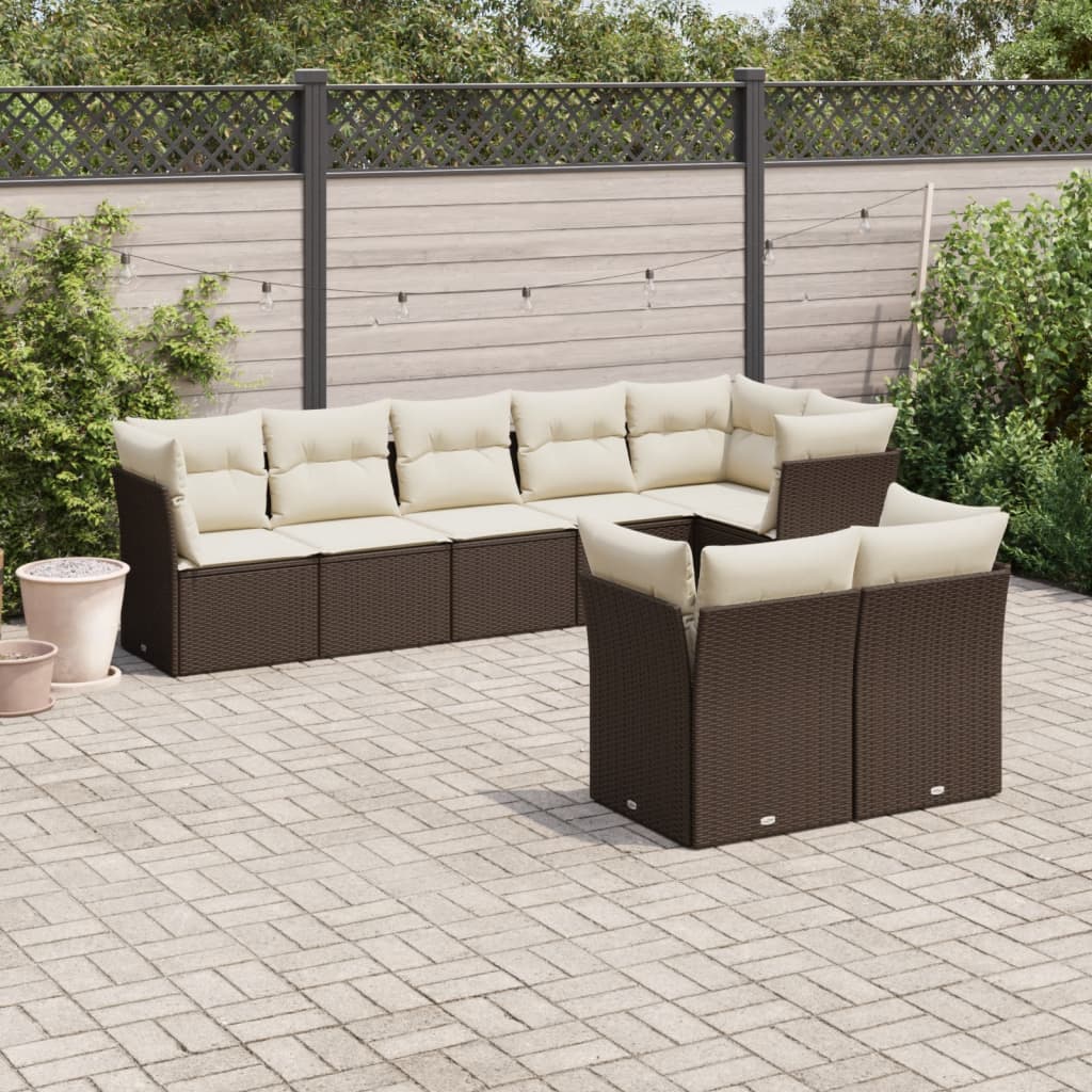 vidaXL 8-tlg. Garten-Sofagarnitur mit Kissen Braun Poly Rattan