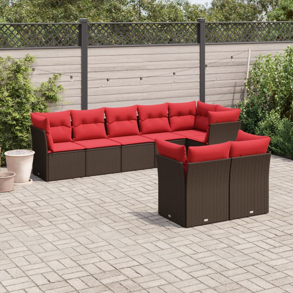 8 Piece Patio Sofa Set with Cushions Brown Poly Rattan