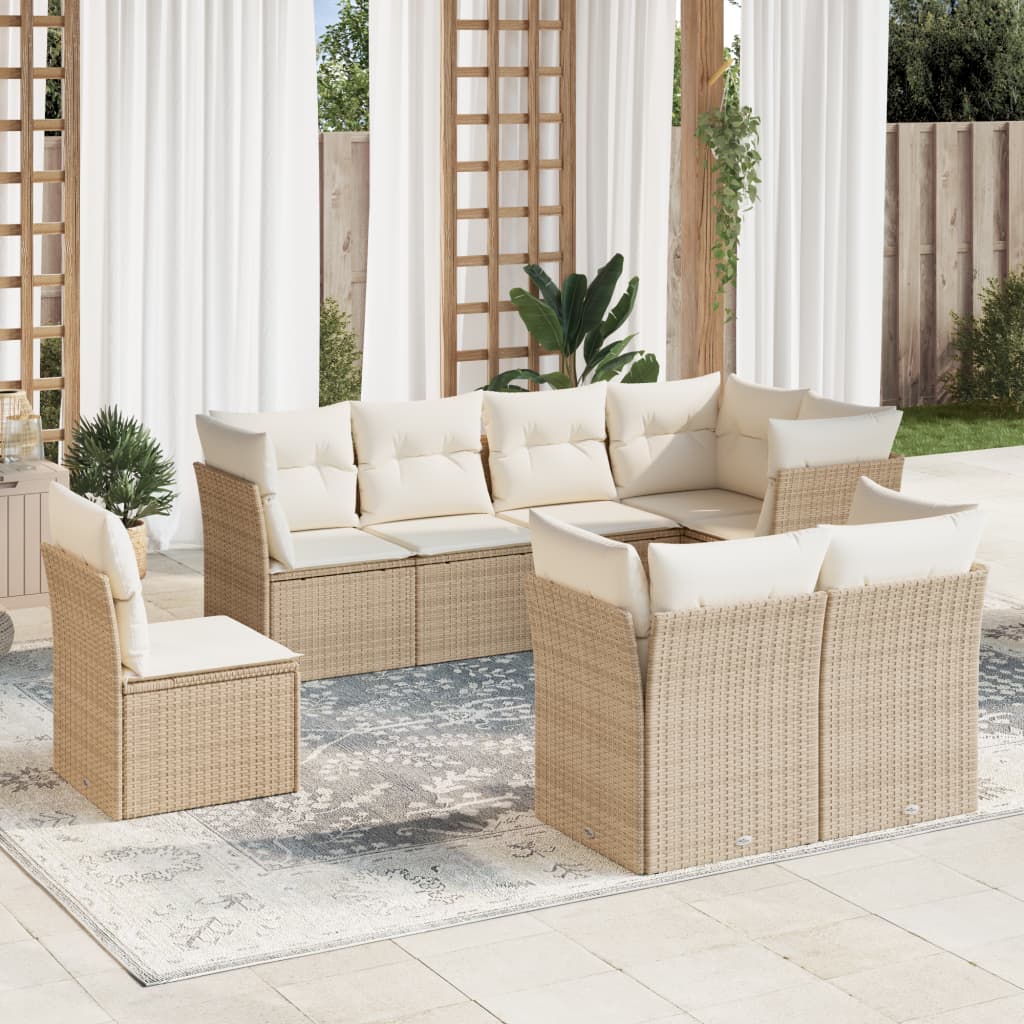 8-tlg. Garten-Sofagarnitur mit Kissen Beige Poly Rattan