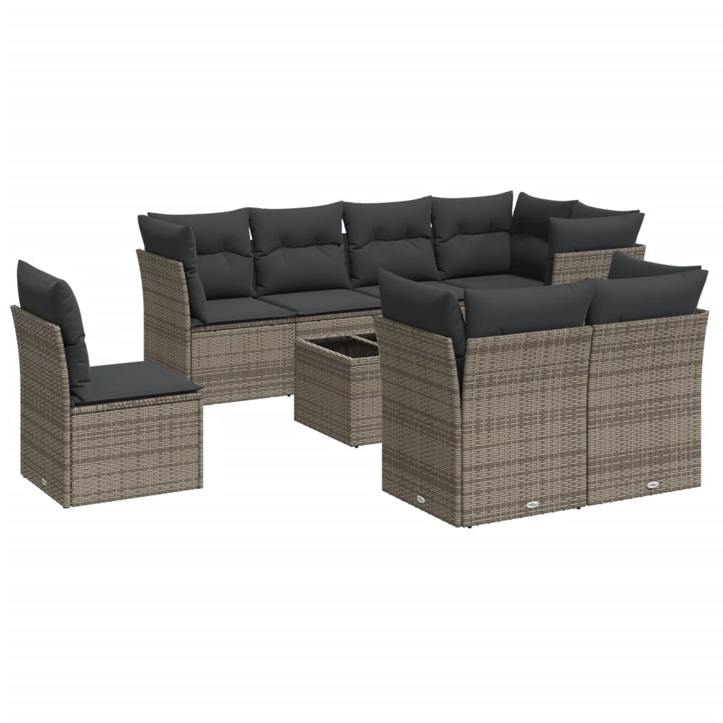 Thumbnail - vidaXL 9-tlg. Garten-Sofagarnitur mit Kissen Grau Poly Rattan