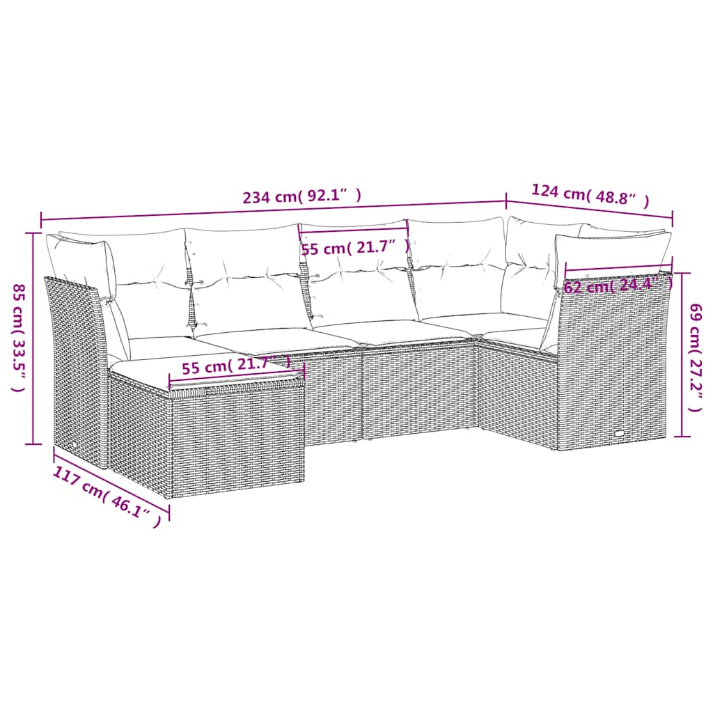 Set mobilier de grădină cu perne, 6 piese, negru, poliratan 3217945 - imagine 3