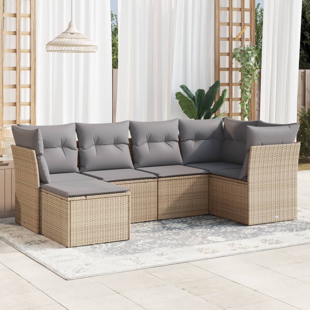 vidaXL 6-tlg. Garten-Sofagarnitur mit Kissen Beige Poly Rattan