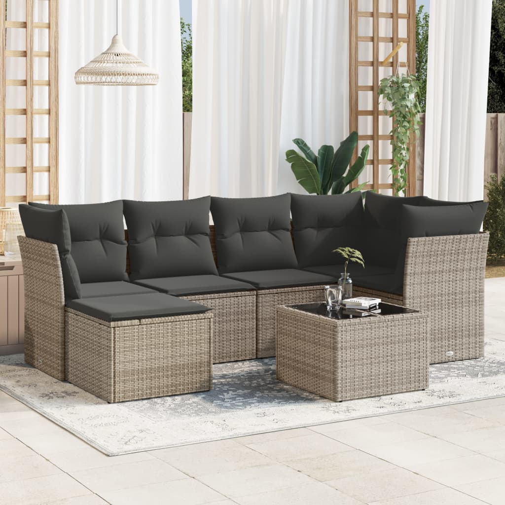 vidaXL 7-tlg. Garten-Sofagarnitur mit Kissen Grau Poly Rattan