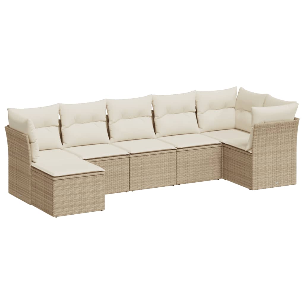 Thumbnail - vidaXL 7-tlg. Garten-Sofagarnitur mit Kissen Beige Poly Rattan