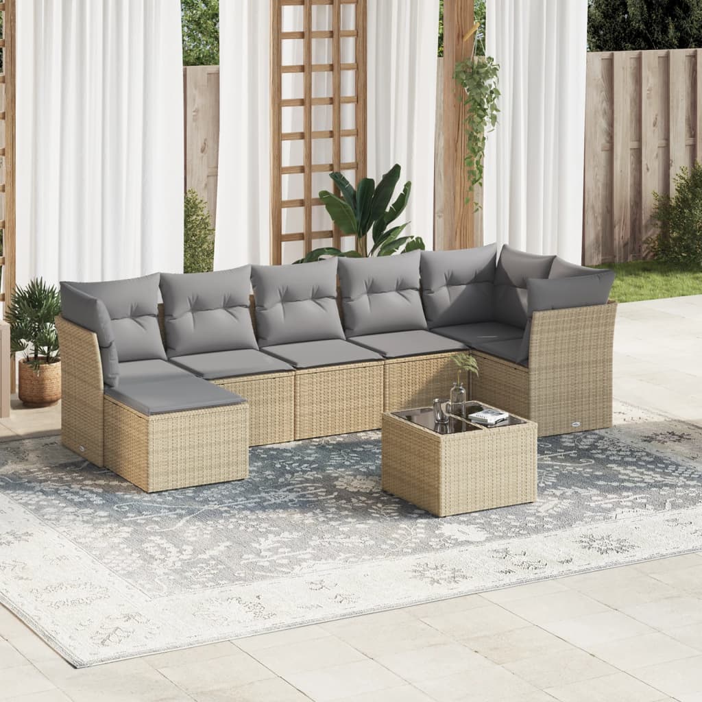 vidaXL 8-tlg. Garten-Sofagarnitur mit Kissen Beige Poly Rattan