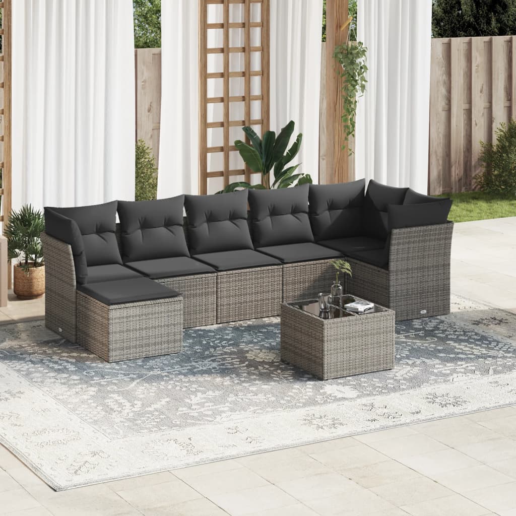 vidaXL 8-tlg. Garten-Sofagarnitur mit Kissen Grau Poly Rattan