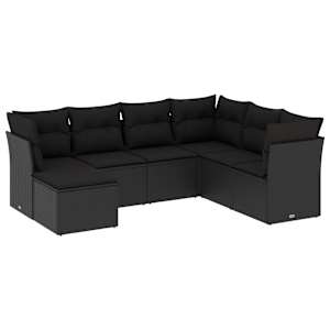 vidaXL 7-osaline aiadiivani komplekt patjadega, must, pol&uuml;rotang