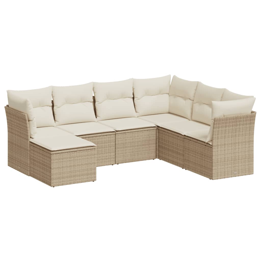Thumbnail - vidaXL 7-tlg. Garten-Sofagarnitur mit Kissen Beige Poly Rattan
