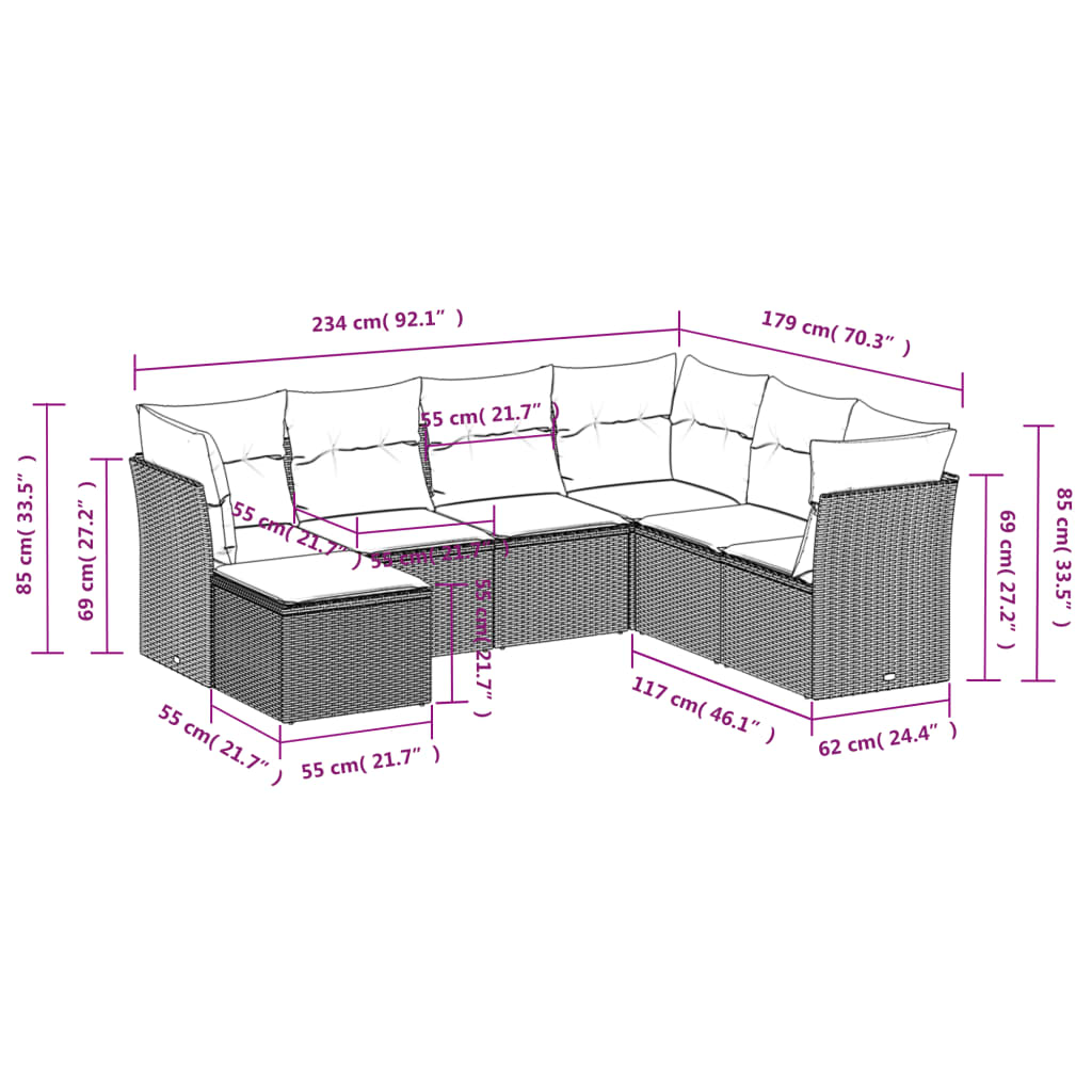 Thumbnail - vidaXL 7-tlg. Garten-Sofagarnitur mit Kissen Grau Poly Rattan