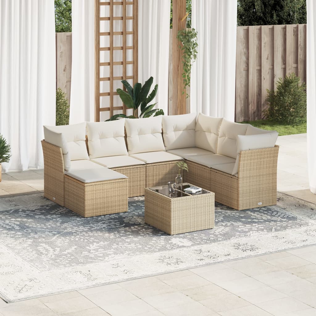 vidaXL 8-tlg. Garten-Sofagarnitur mit Kissen Beige Poly Rattan