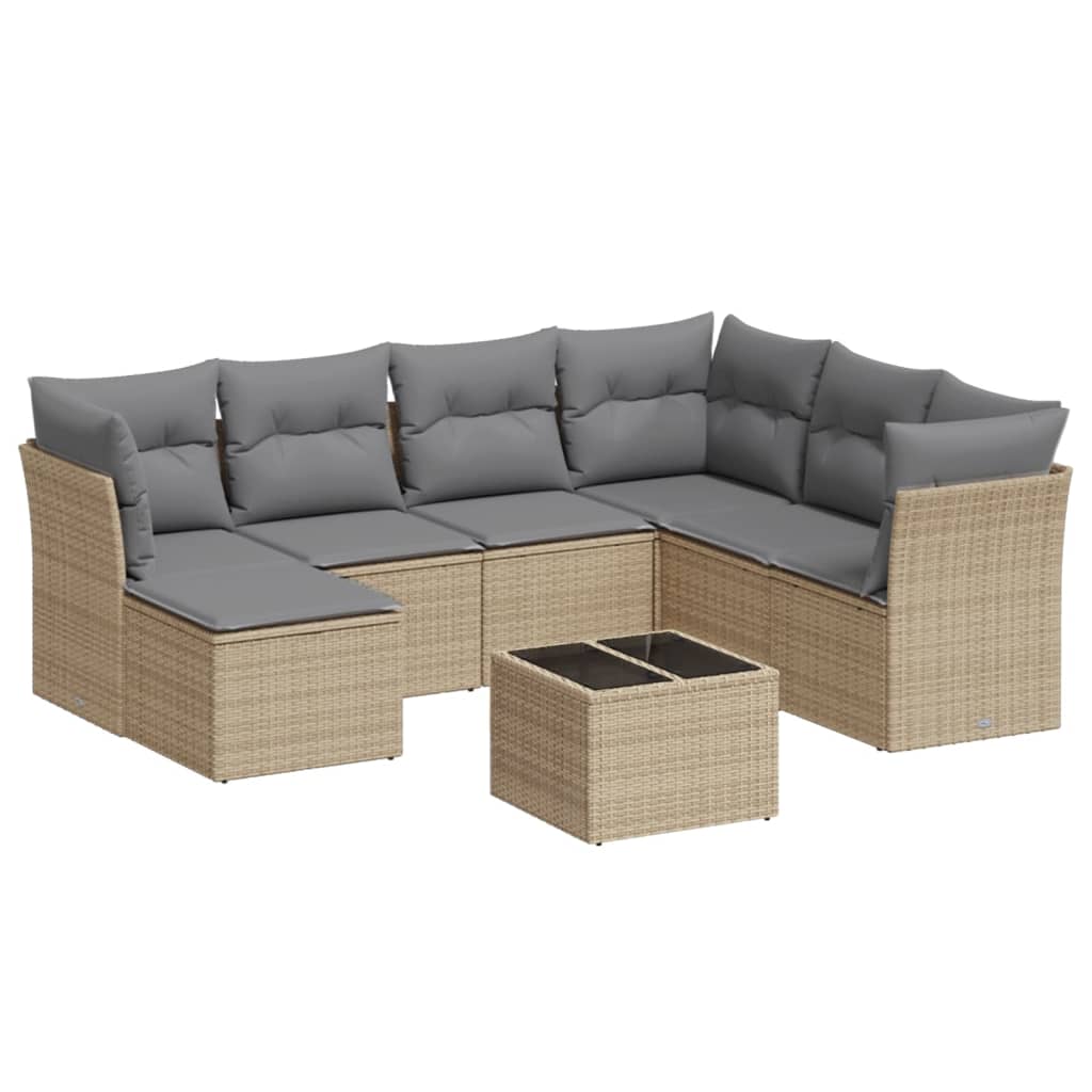 Thumbnail - vidaXL 8-tlg. Garten-Sofagarnitur mit Kissen Beige Poly Rattan