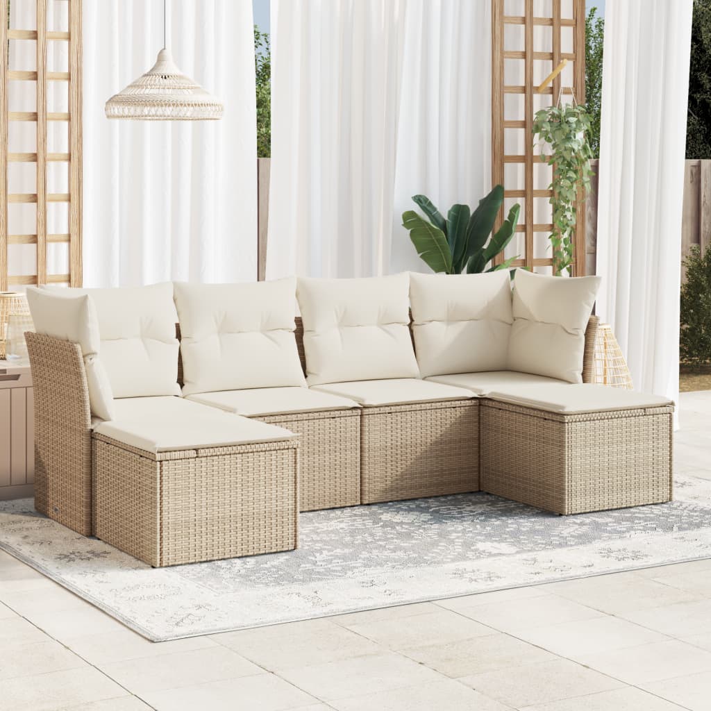 vidaXL 6-tlg. Garten-Sofagarnitur mit Kissen Beige Poly Rattan