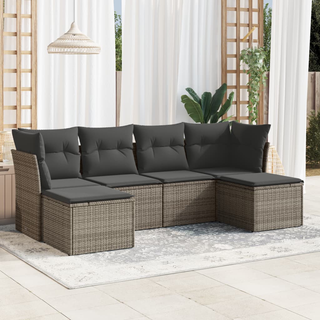 vidaXL 6-tlg. Garten-Sofagarnitur mit Kissen Grau Poly Rattan