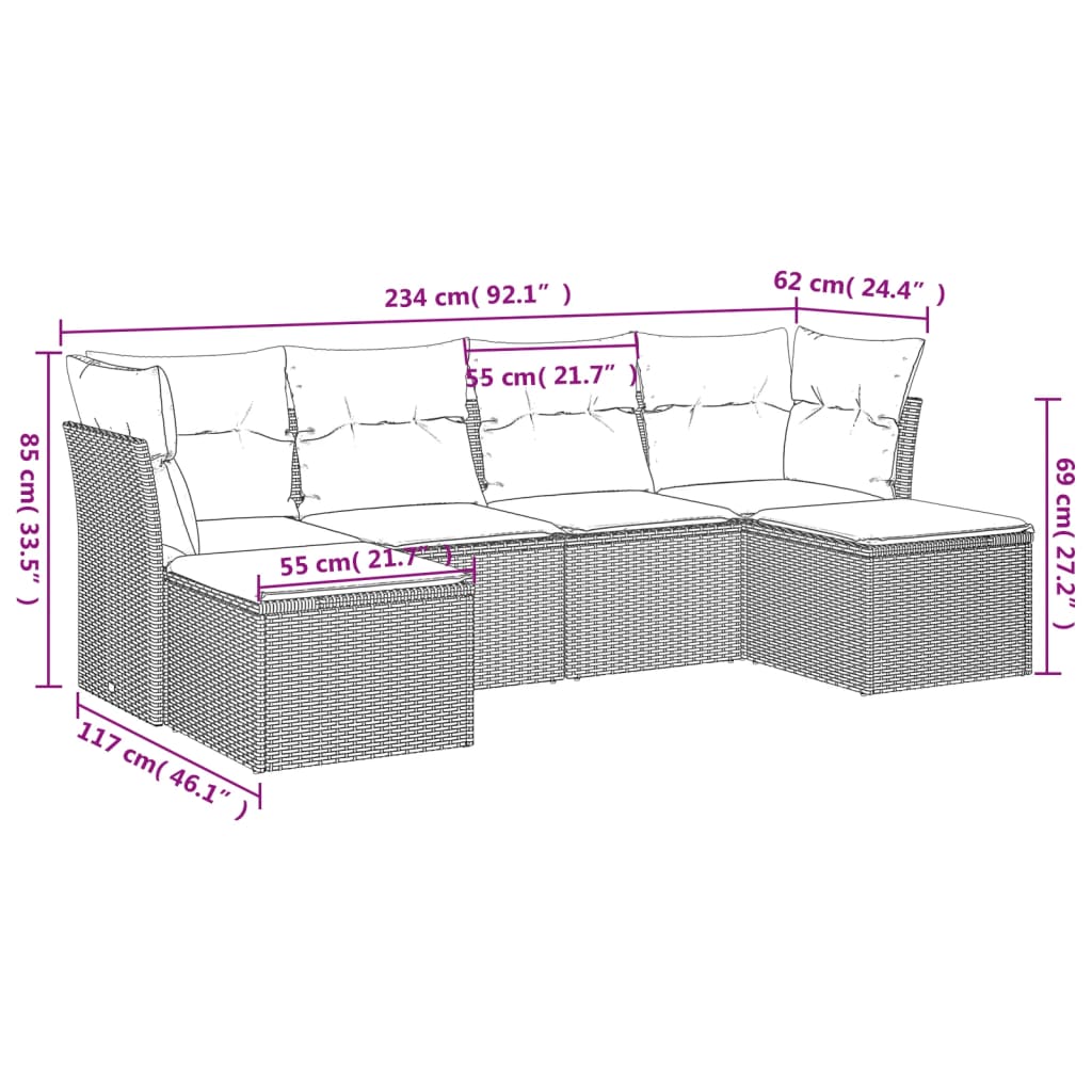 Set canapele de grădină cu perne, 6 piese gri deschis poliratan 3218012 - imagine 3