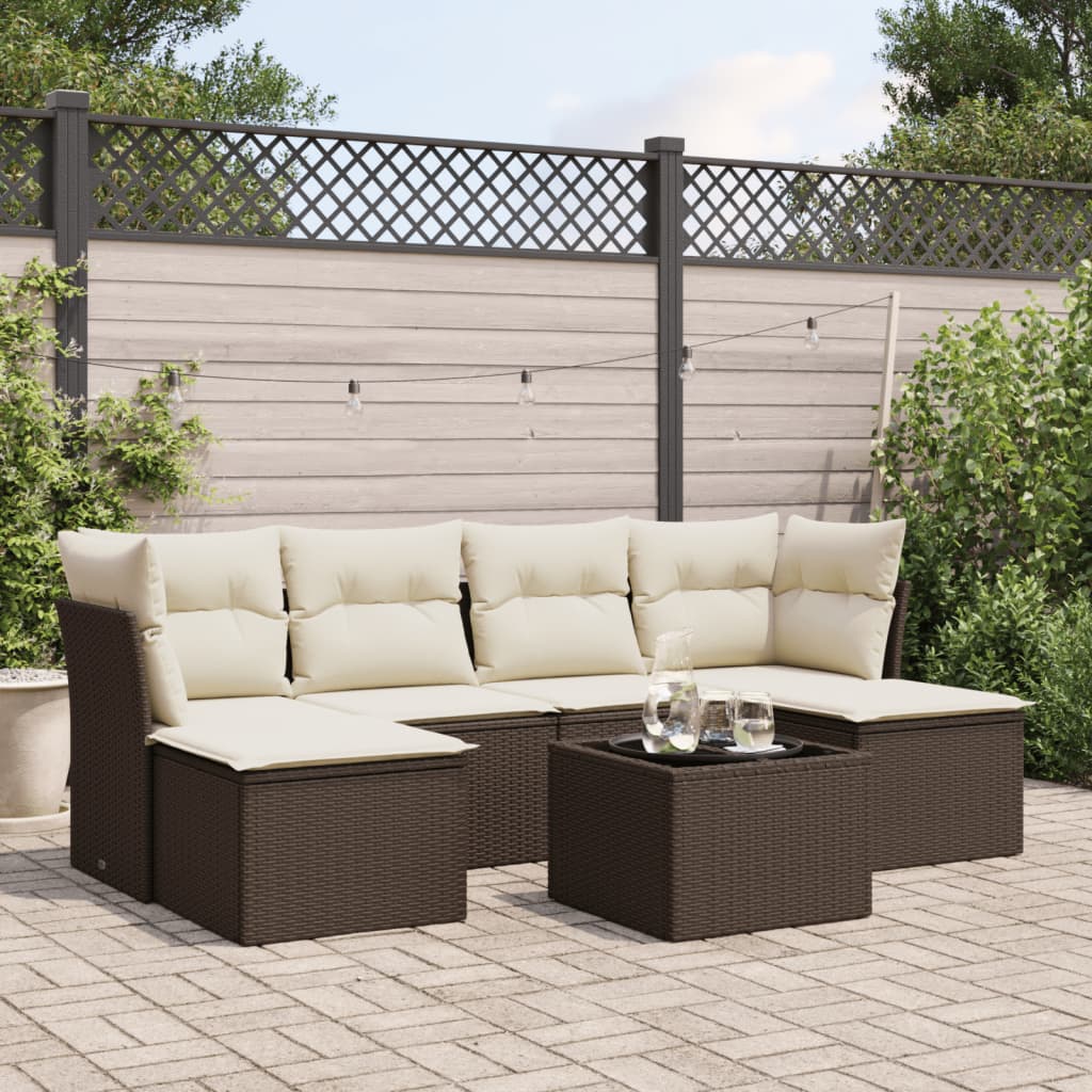 vidaXL 7-tlg. Garten-Sofagarnitur mit Kissen Braun Poly Rattan