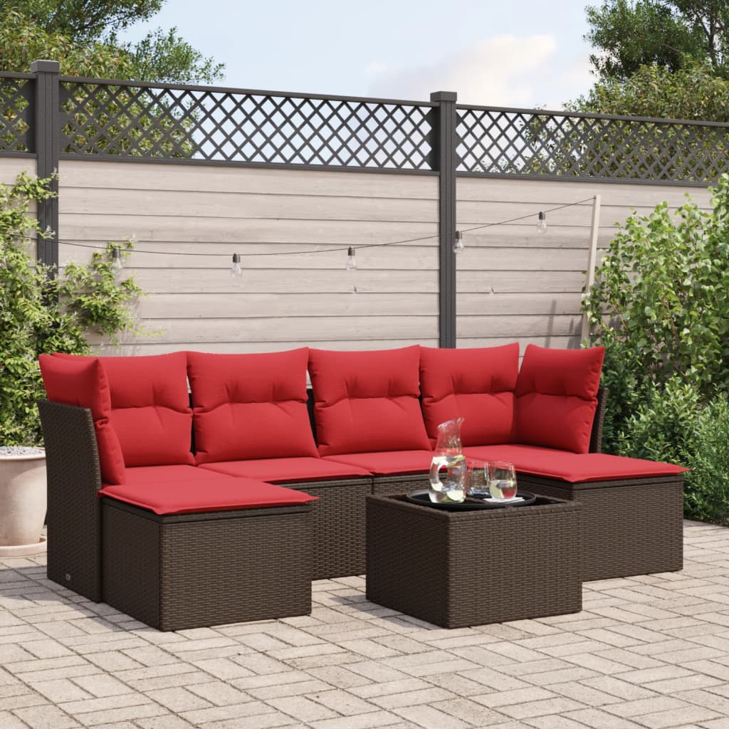 7-tlg. Garten-Sofagarnitur mit Kissen Braun Poly Rattan