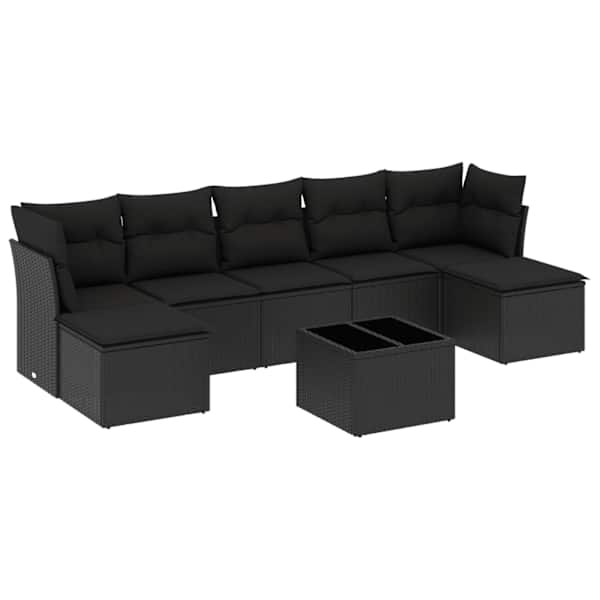 vidaXL 8-osaline aiadiivani komplekt patjadega, must, pol&uuml;rotang