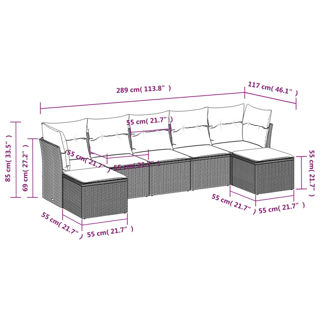 Set mobilier de grădină cu perne, 8 piese, negru, poliratan 3218035 - imagine 3