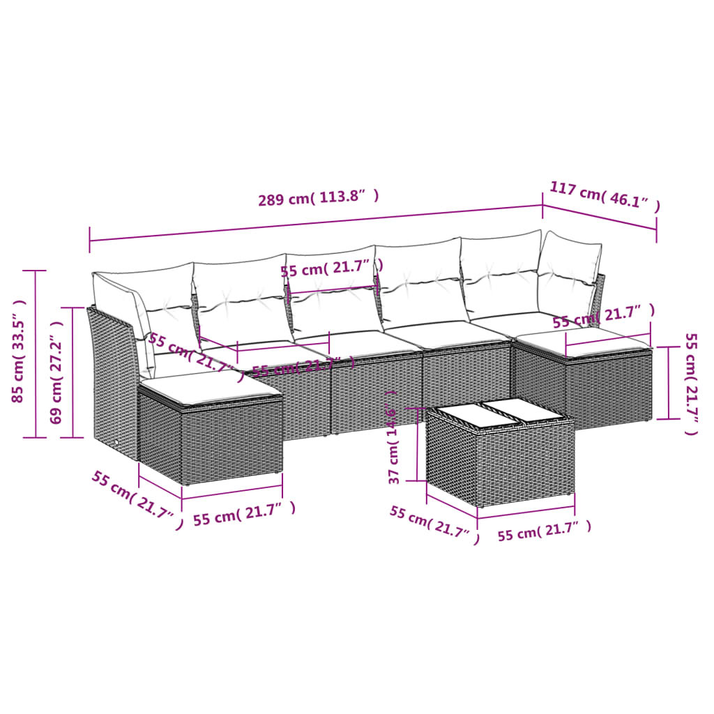 Thumbnail - vidaXL 8-tlg. Garten-Sofagarnitur mit Kissen Beige Poly Rattan