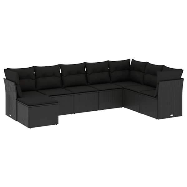 vidaXL 8-osaline aiadiivani komplekt patjadega, must, pol&uuml;rotang